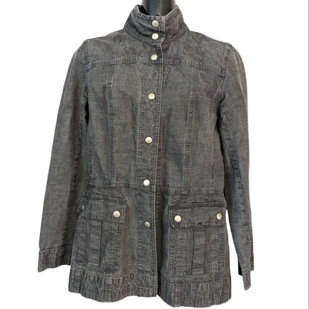 III State Gray Denim Fitted Jacket - Military Style - Size 8